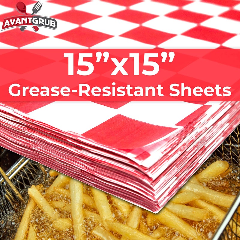 Avant Grub Extra Large, Grease Resistant Red Checkered Sandwich Liner 300 Sheet Pack. Microwave Safe 15x15 in Wax Paper Deli Wrap for Restaurants, Churches, BBQs, Concession Stands, School Carnivals, and Fairs. - Image 2